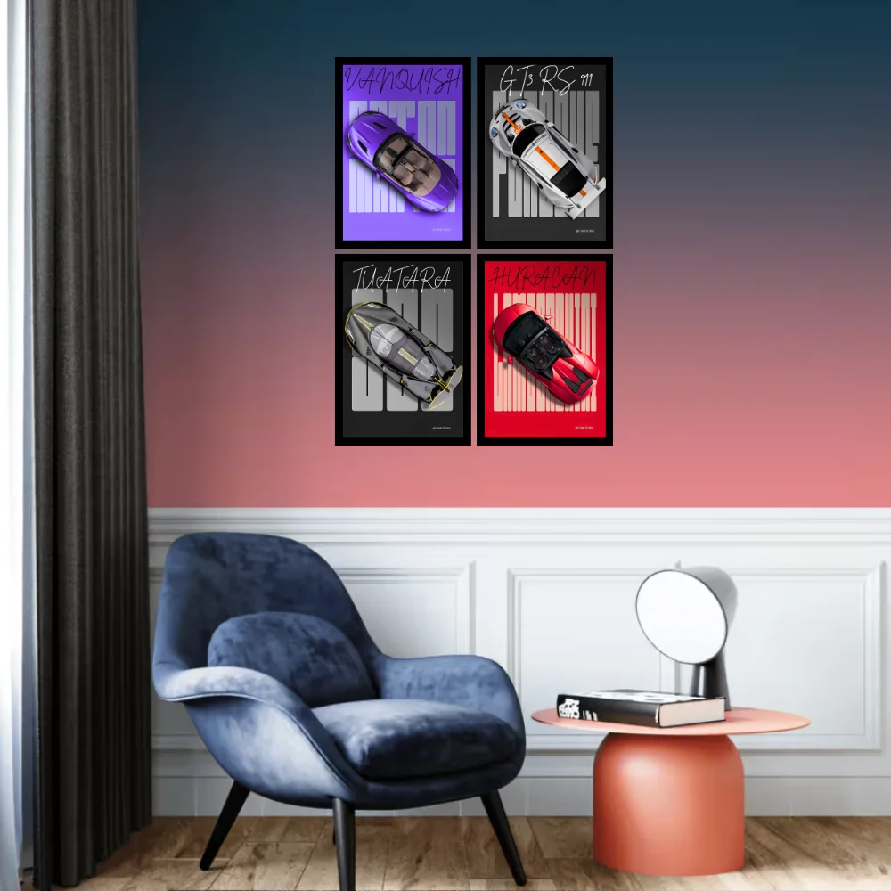 Djane Studio Supercars Wall Frame Set | Premium Wall Art for Living Room, Bedroom, Office & Gaming Room | Modern Home Décor | Pack of 4 | Size 12x8 Inch
